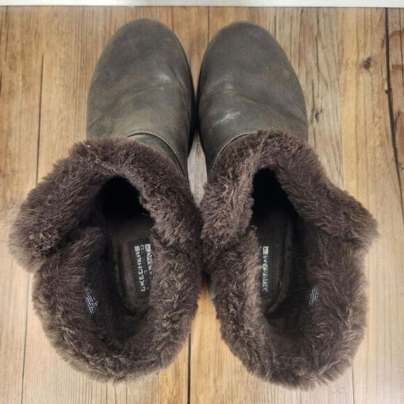 Womens 9 Skechers On the Go Joy Endeavor Chocolate Faux Fur Ankle Booties Boots - Picture 7 of 11